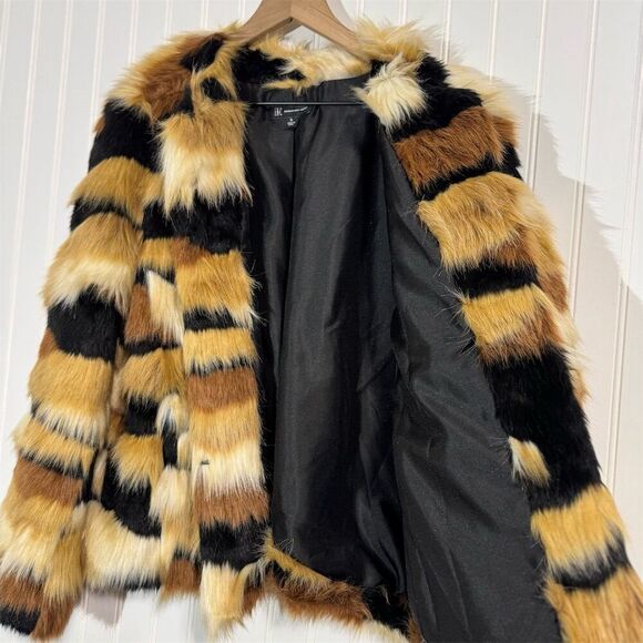 INC International Concepts Faux Fur Jacket XL Calico Striped Animal Print NWT - Picture 7 of 12